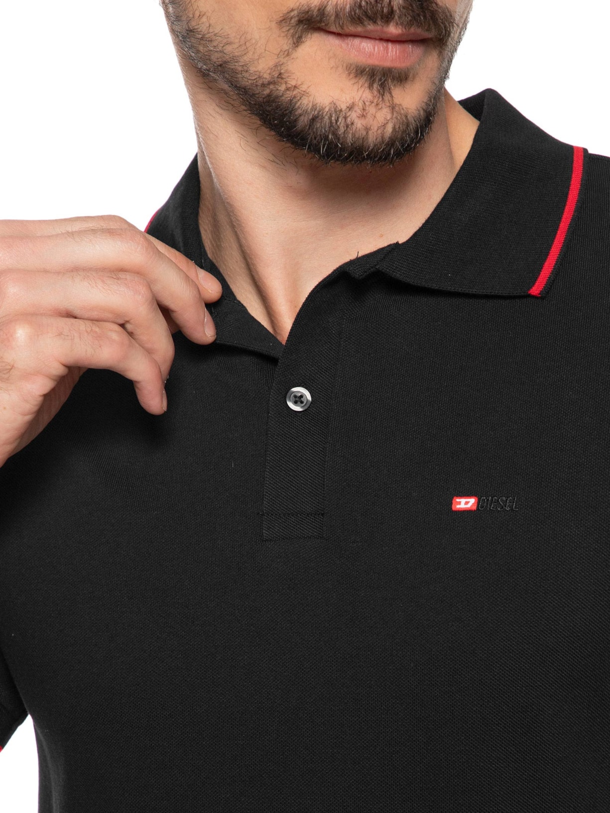 Polo Masculina T-Ferry Microdiv Logo Bordado Preto Diesel
