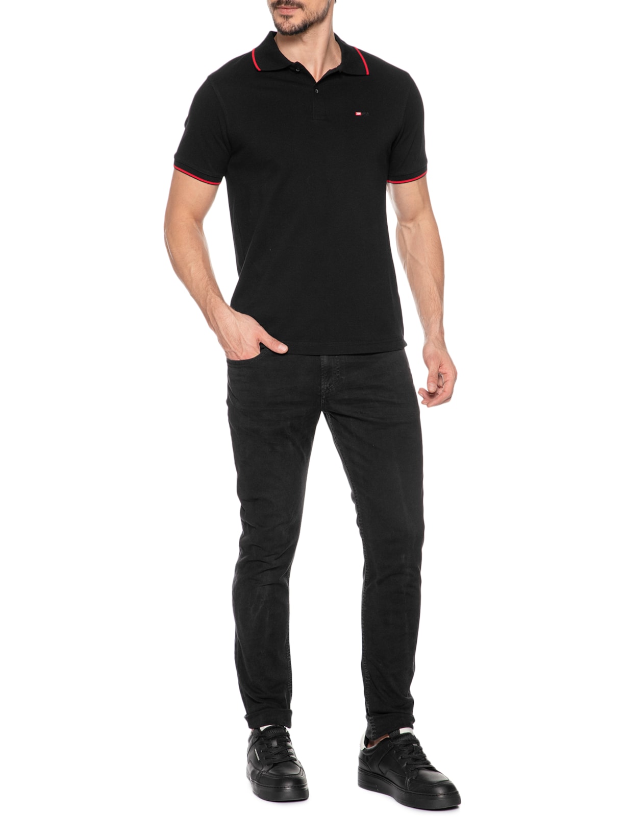 Polo Masculina T-Ferry Microdiv Logo Bordado Preto Diesel
