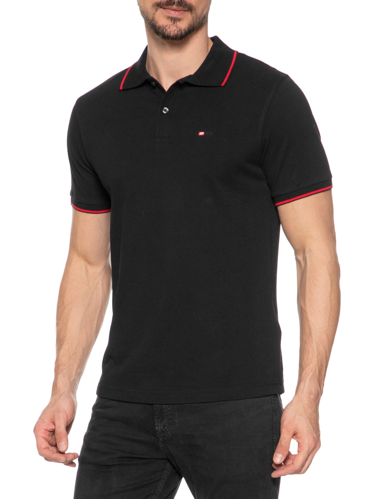 Polo Masculina T-Ferry Microdiv Logo Bordado Preto Diesel