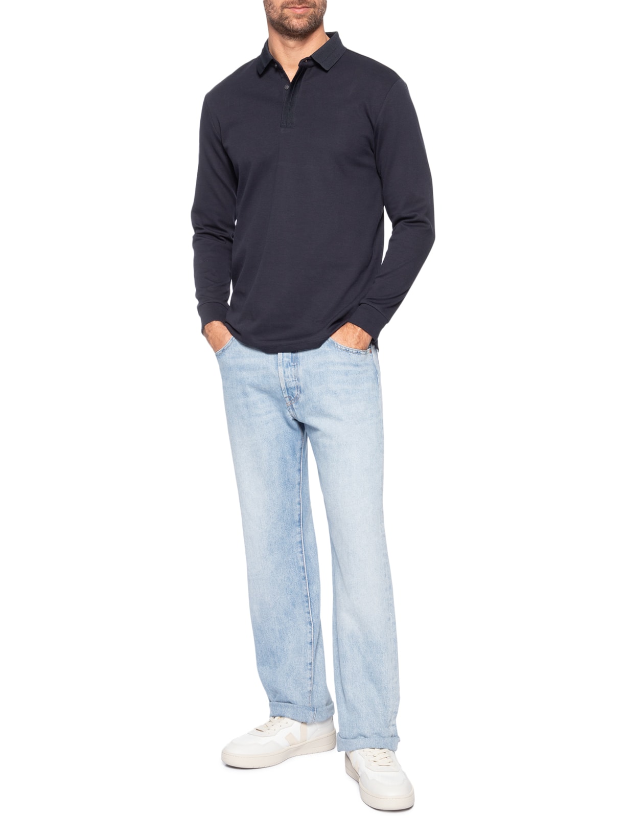 Polo Masculina Térmica Manga Longa Azul Basiq Men