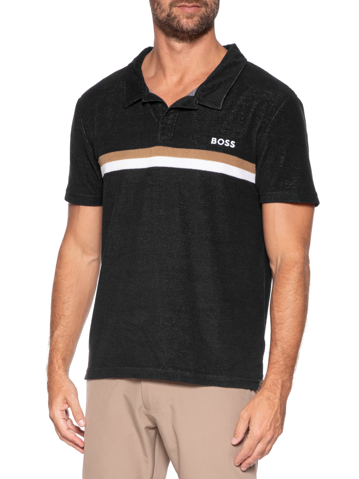 Polo Masculina Terry Shirt Preto Boss