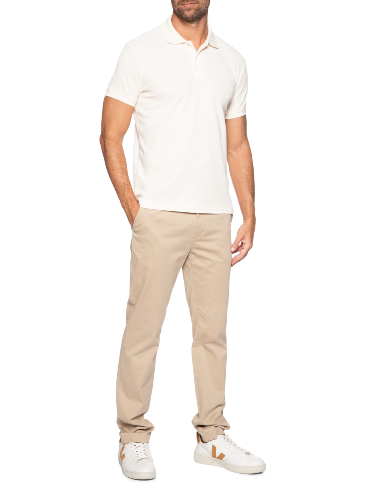 Polo Masculina Texturizada Algodão Bege '2 Essential