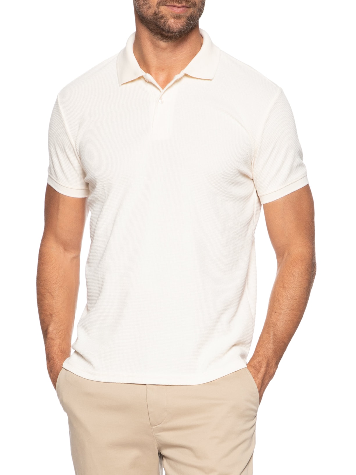 Polo Masculina Texturizada Algodão Bege '2 Essential