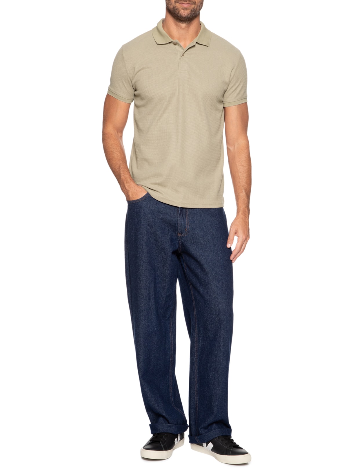 Polo Masculina Texturizada Algodão Bege '2 Essential