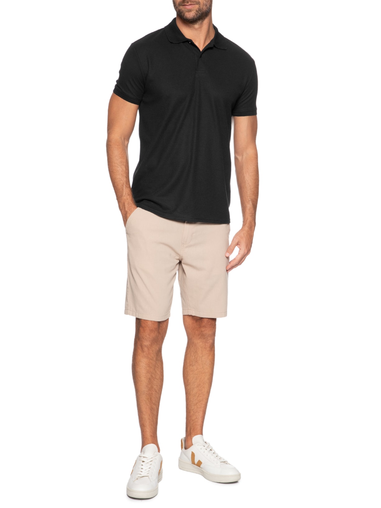 Polo Masculina Texturizada Algodão Preto '2 Essential