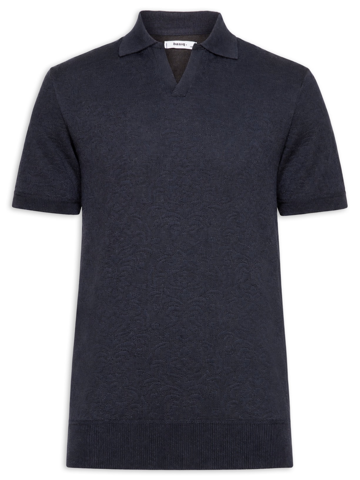 Polo Masculina Texturizada Com Gola Colombiana Azul Basiq Men