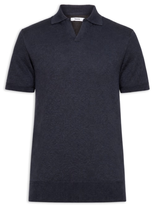 Polo Masculina Texturizada Com Gola Colombiana - Azul