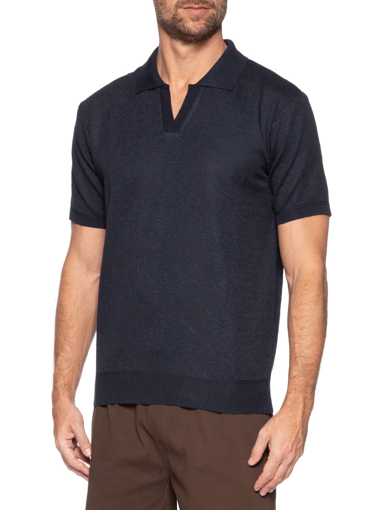 Polo Masculina Texturizada Com Gola Colombiana Azul Basiq Men