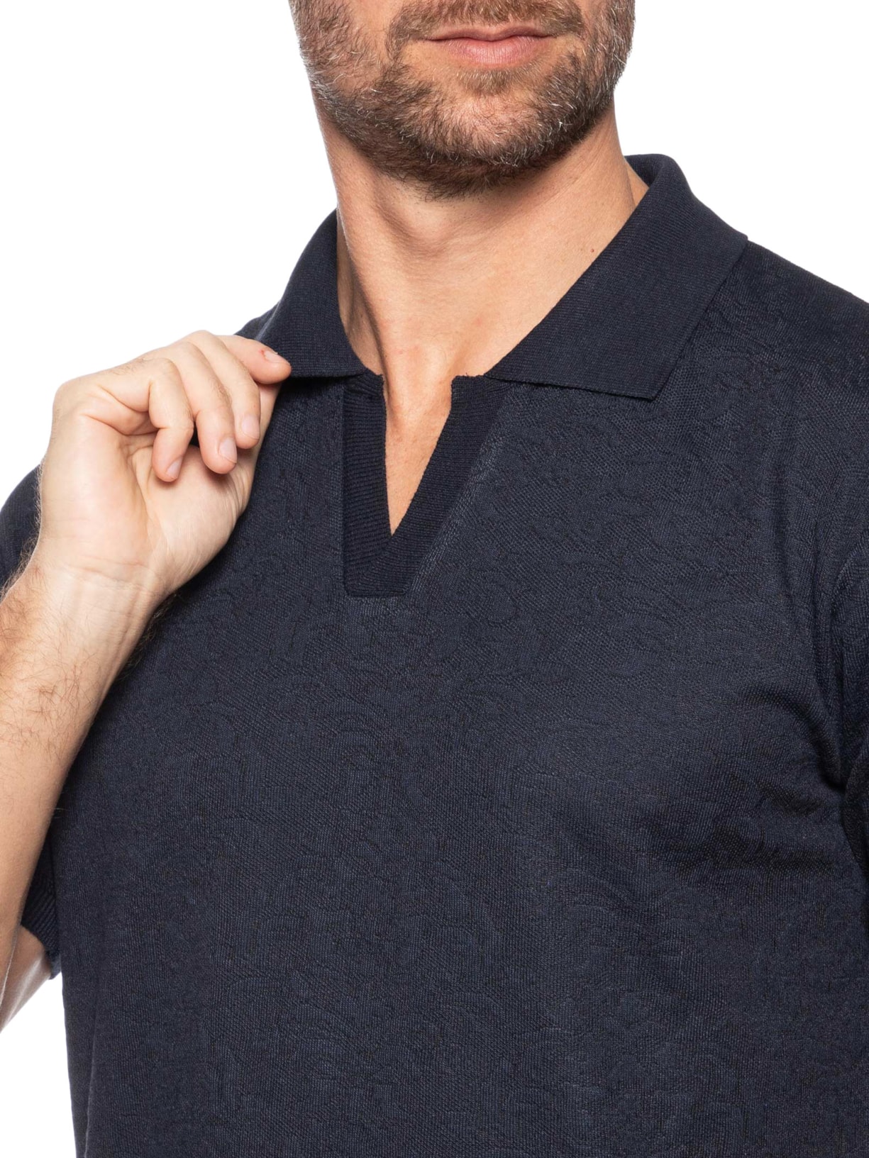Polo Masculina Texturizada Com Gola Colombiana Azul Basiq Men