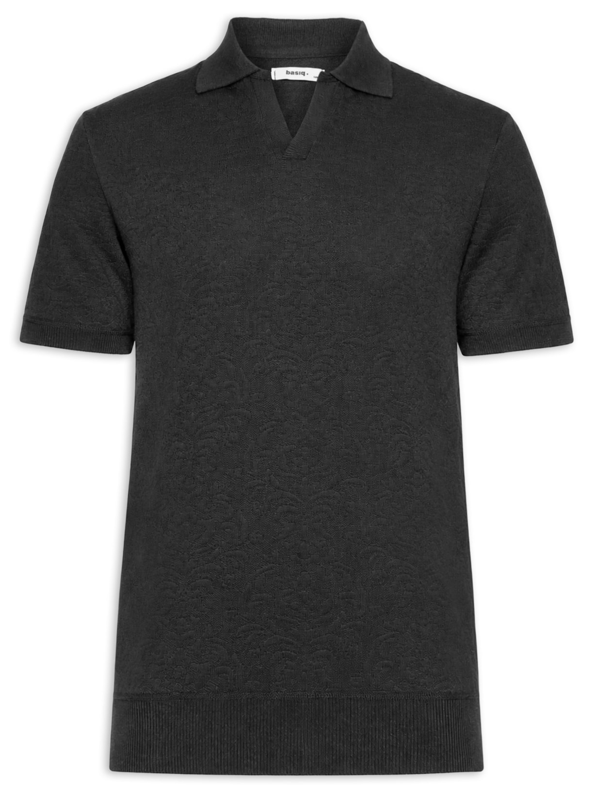 Polo Masculina Texturizada Com Gola Colombiana Preto Basiq Men