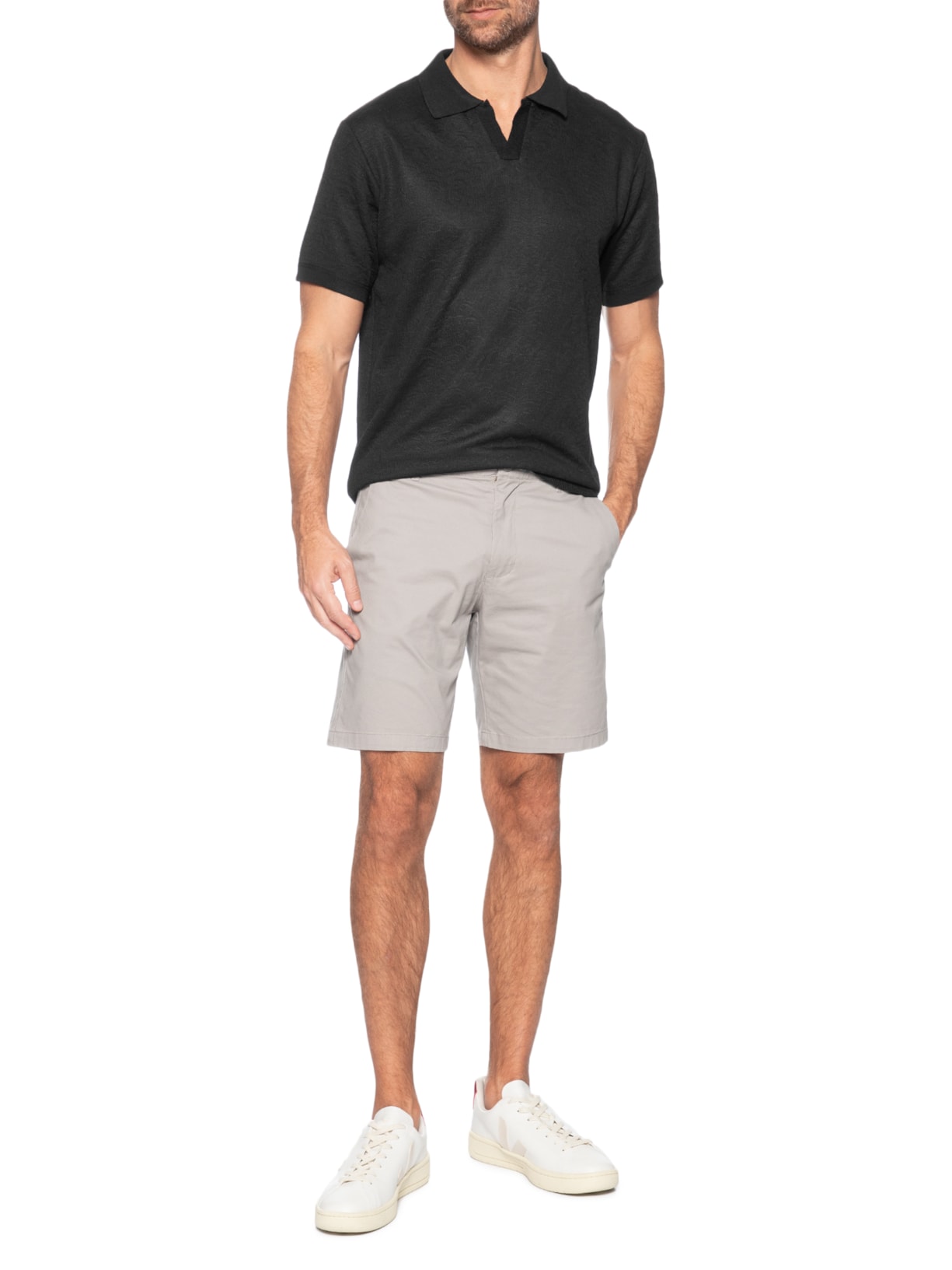 Polo Masculina Texturizada Com Gola Colombiana Preto Basiq Men