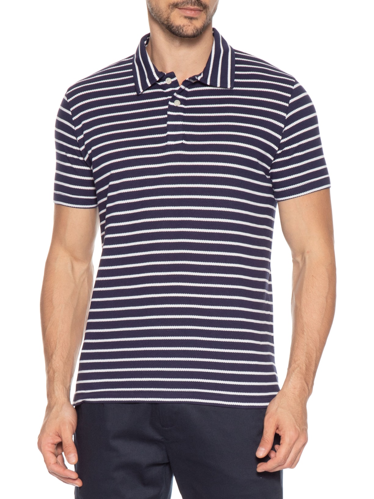 Polo Masculina Texturizada Listrada Azul Zapalla