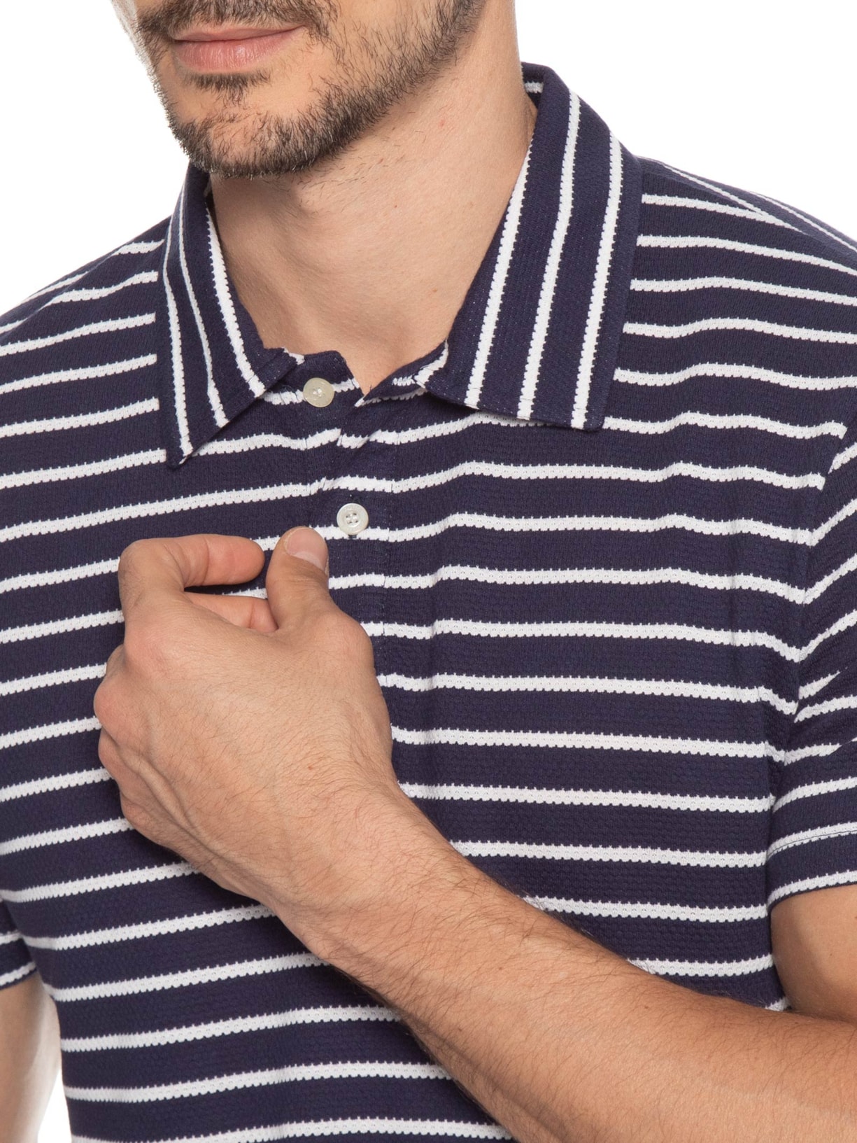 Polo Masculina Texturizada Listrada Azul Zapalla