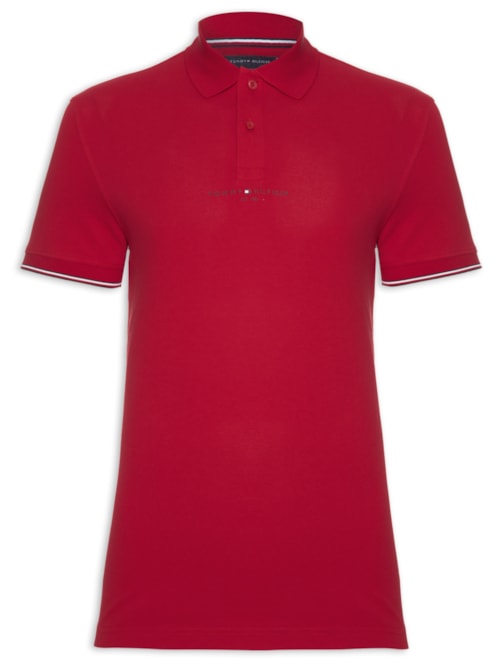 Polo Masculina Tipped Logo - Vermelho