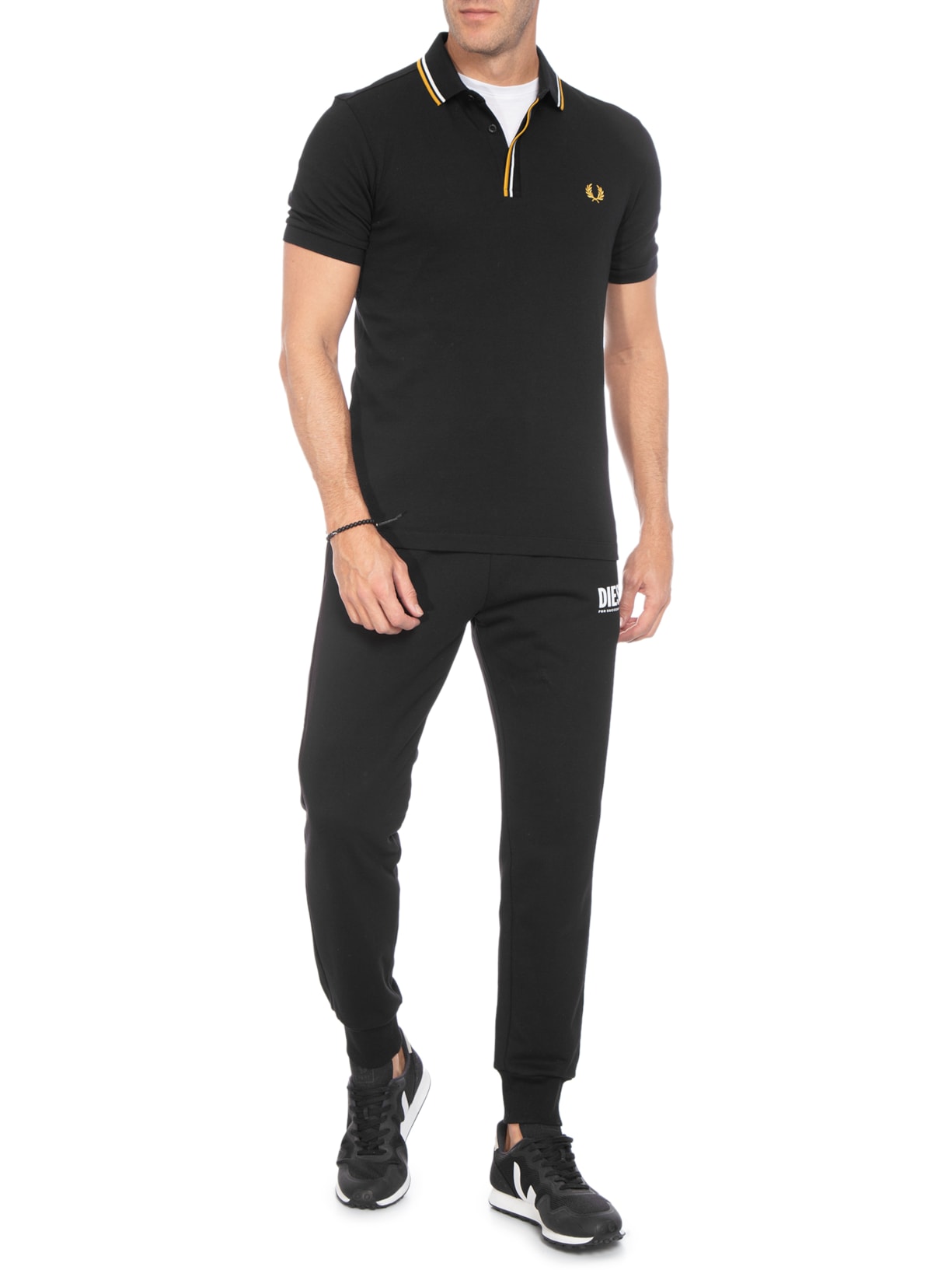 Polo Masculina Tipped Placket Shirt Preto Fred Perry