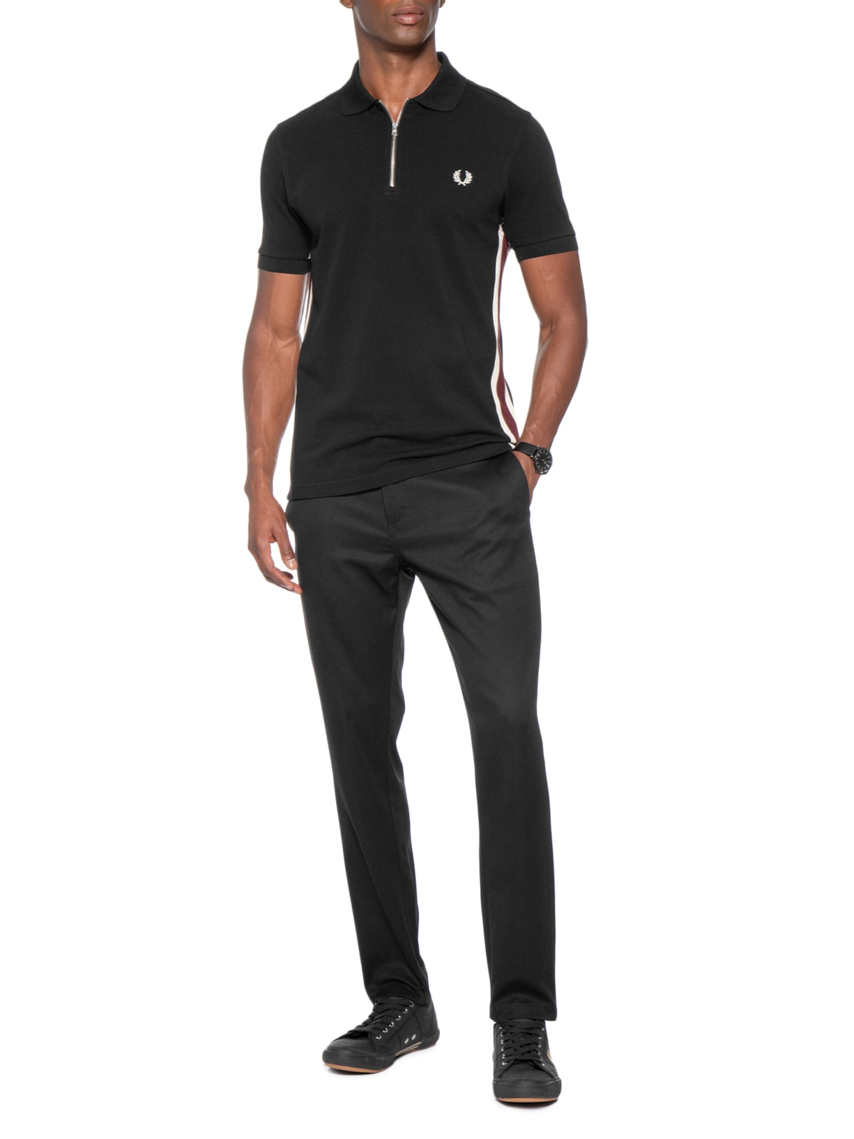Polo Masculina Tramline Stripe Preto Fred Perry