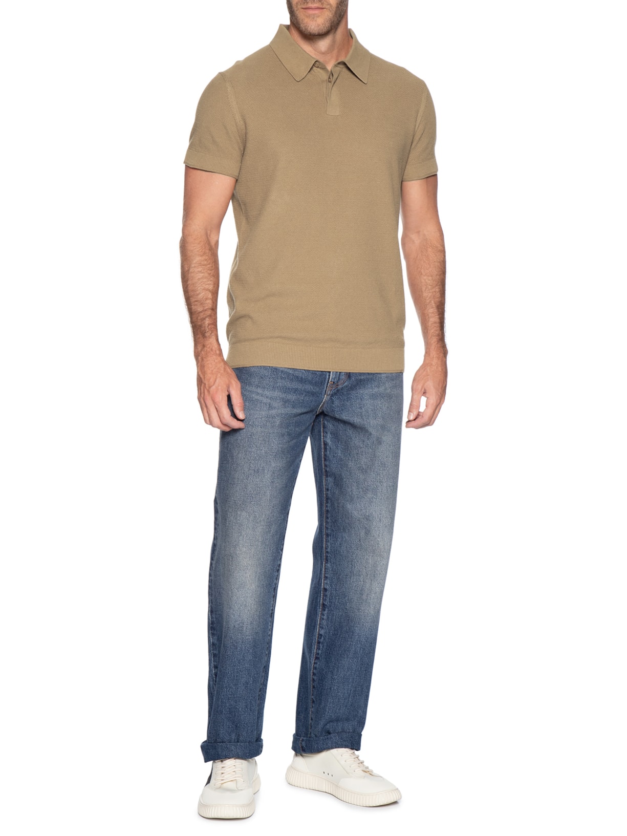 Polo Masculina Tricot Corda New Bege Foxton