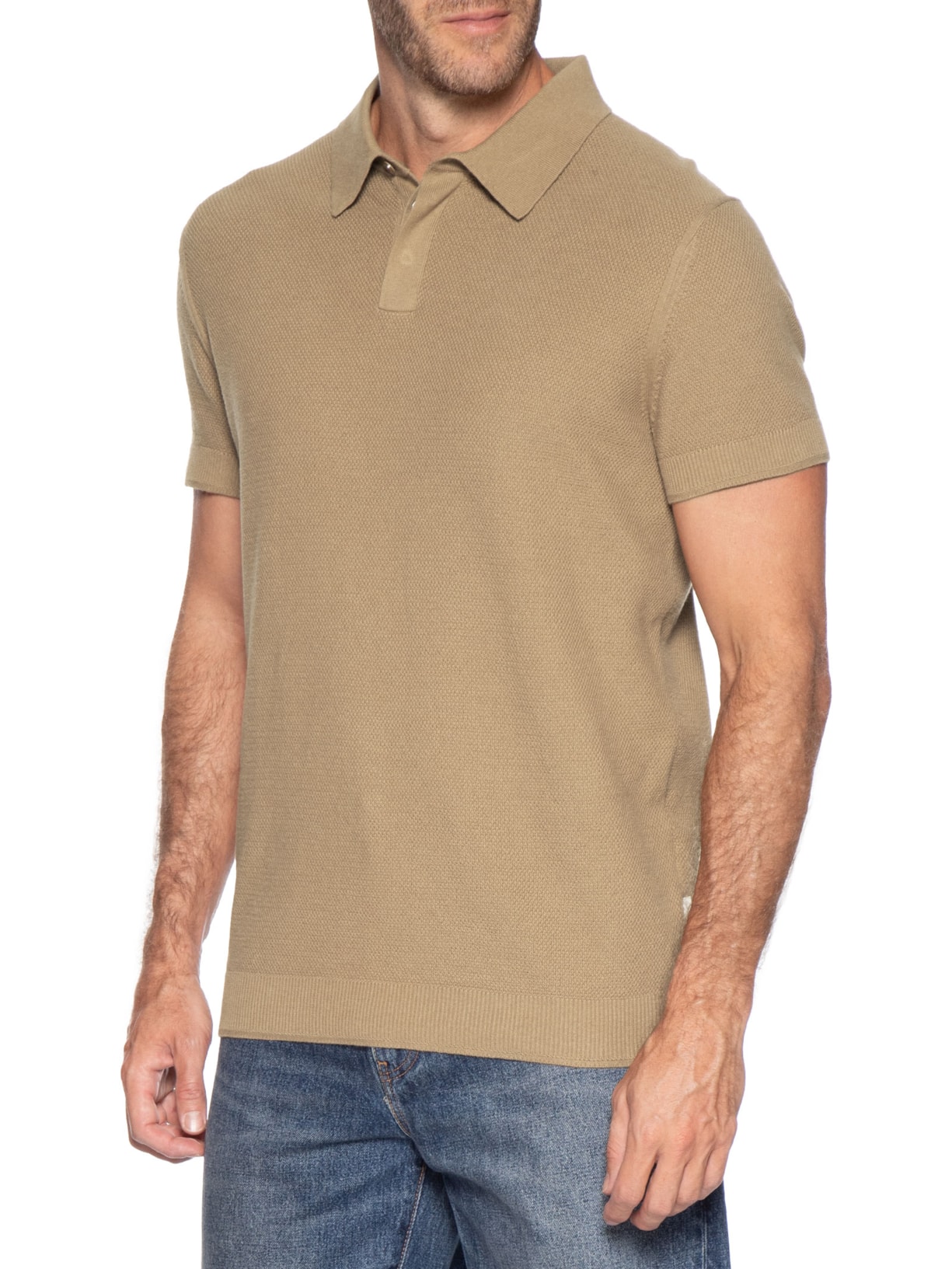 Polo Masculina Tricot Corda New Bege Foxton