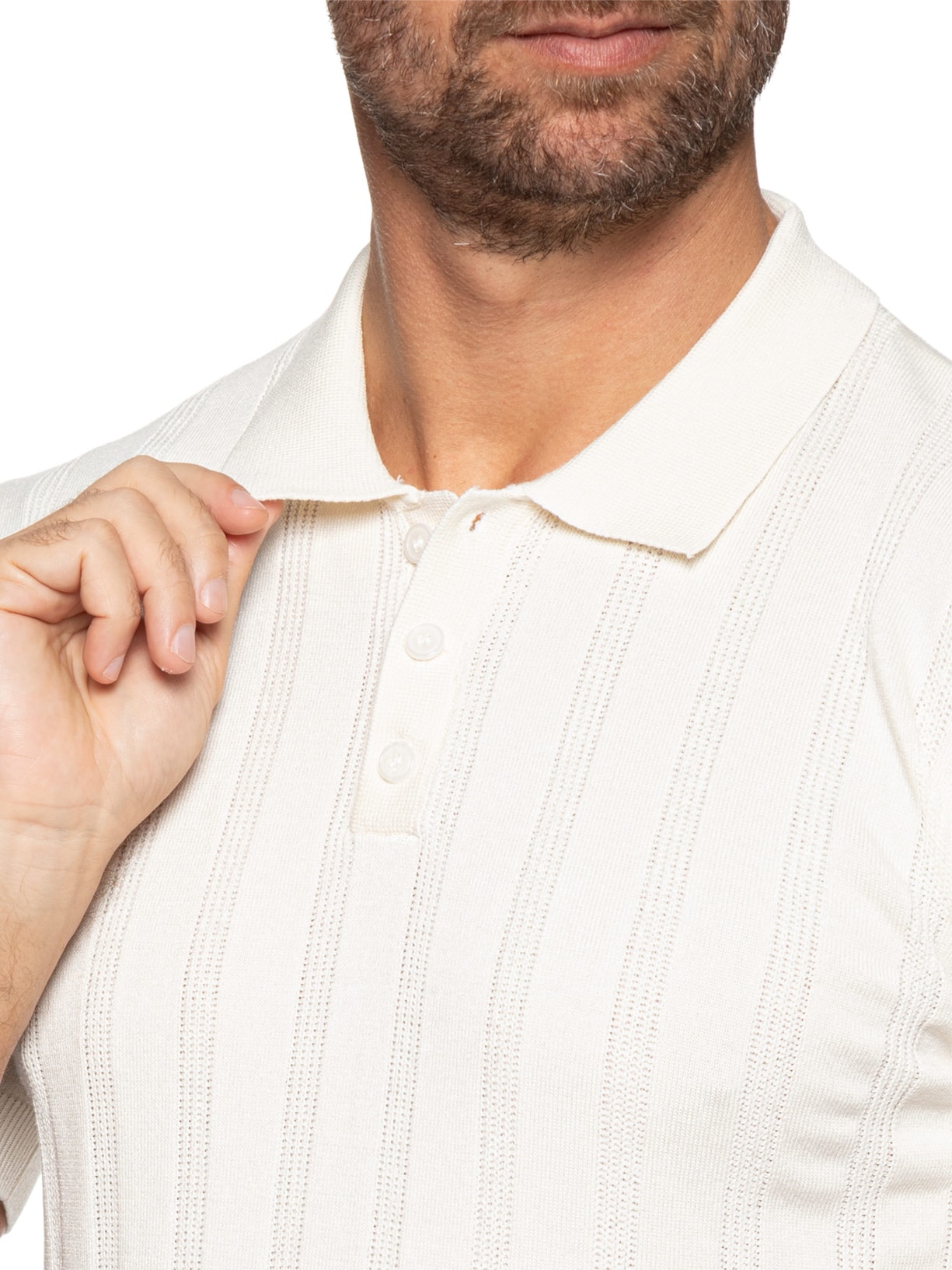 Polo Masculina Tricot Detalhes Off White Basiq Men