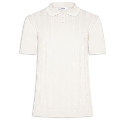 Polo Masculina Tricot Detalhes - Off White