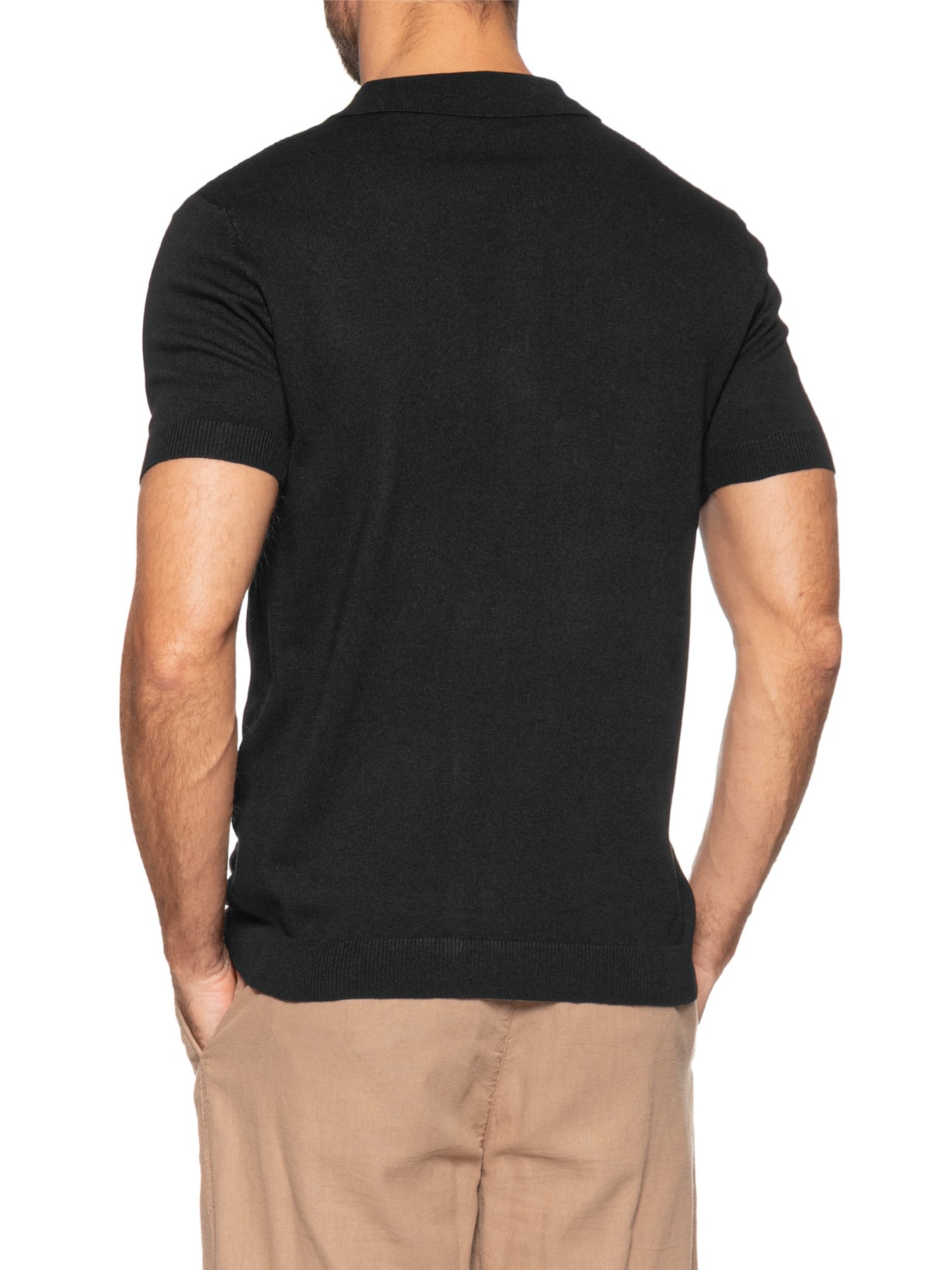 Polo Masculina Tricot Detalhes Preto Basiq Men