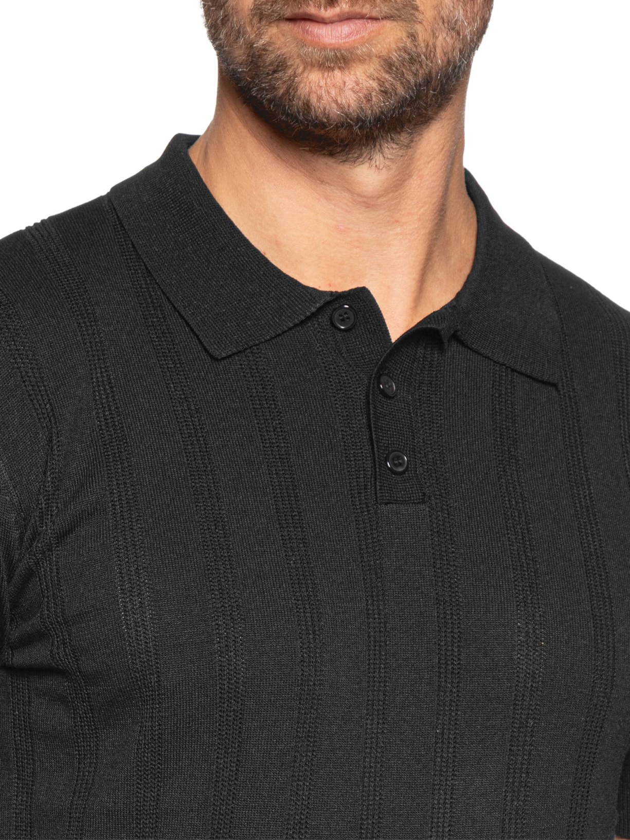 Polo Masculina Tricot Detalhes Preto Basiq Men