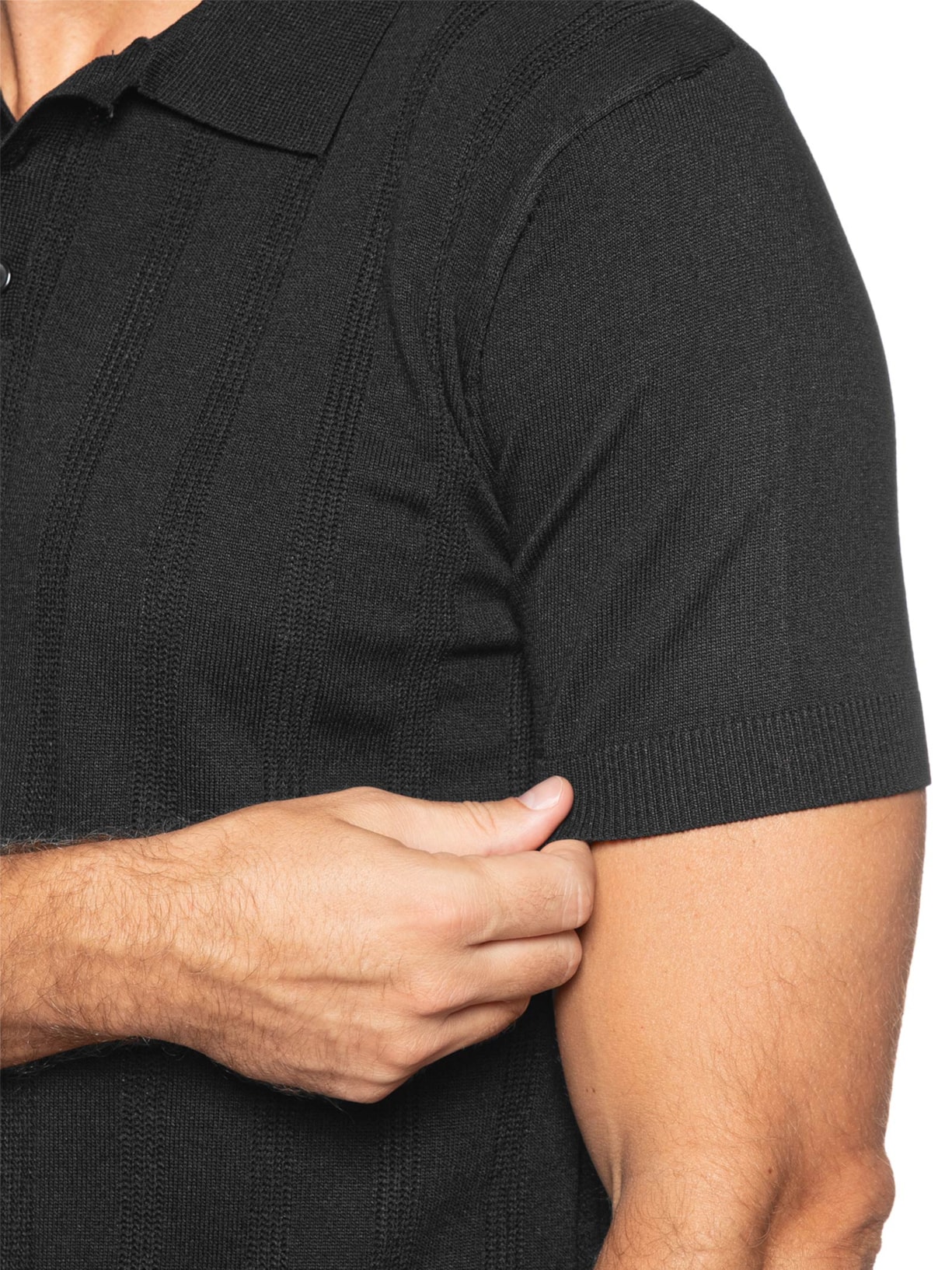 Polo Masculina Tricot Detalhes Preto Basiq Men