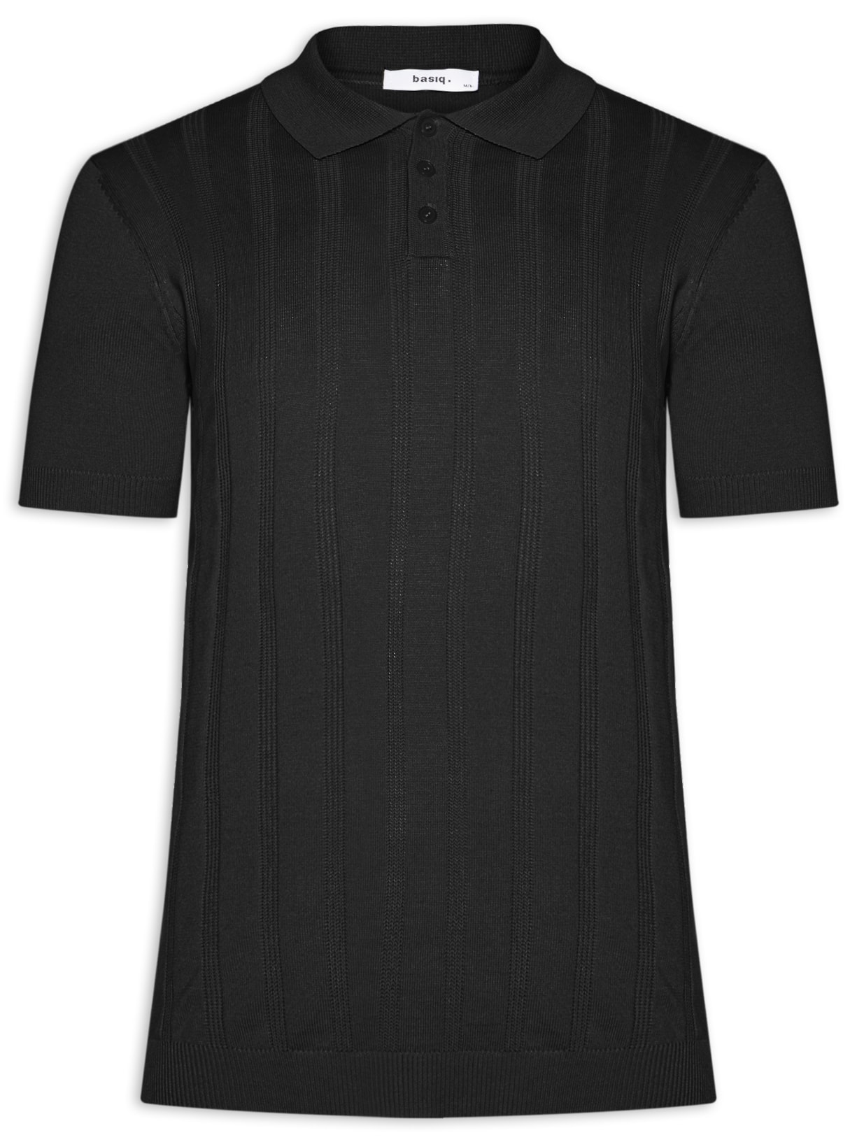 Polo Masculina Tricot Detalhes Preto Basiq Men