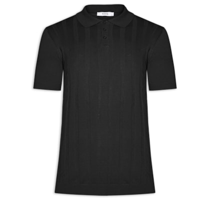Polo Masculina Tricot Detalhes - Preto