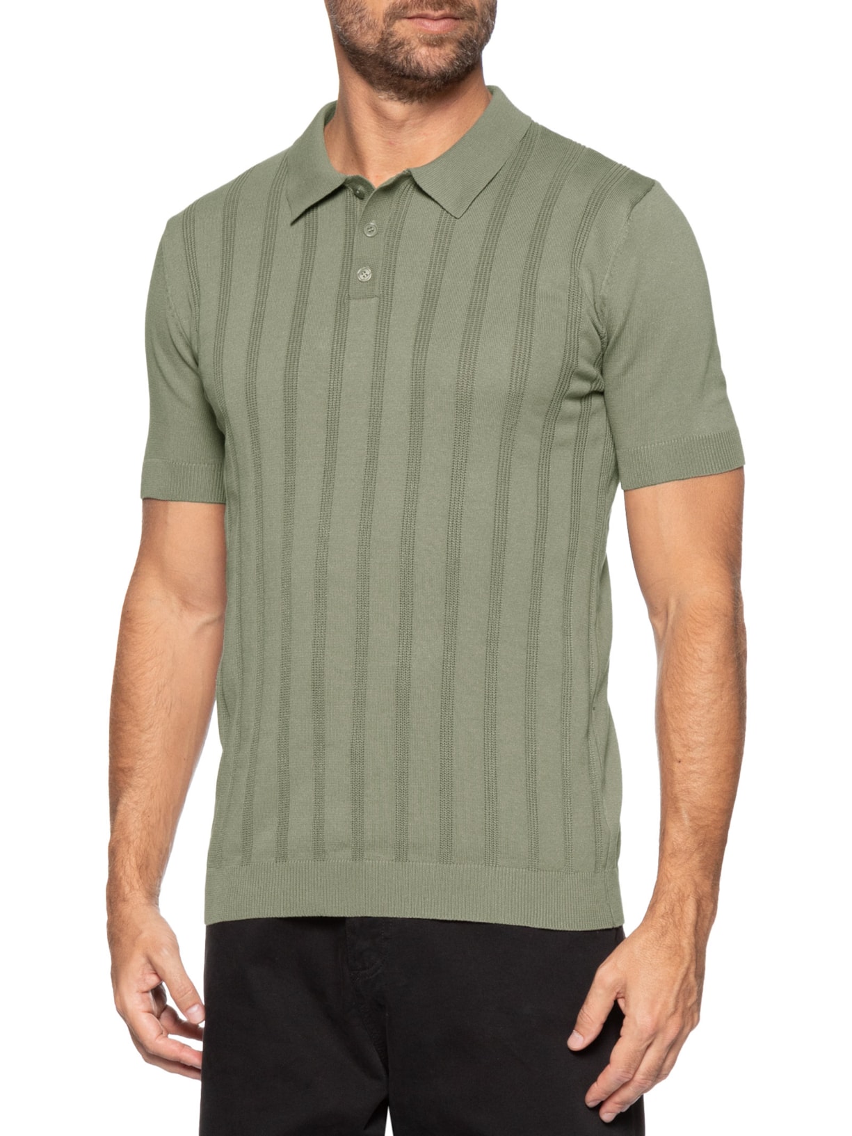 Polo Masculina Tricot Detalhes Verde Basiq Men
