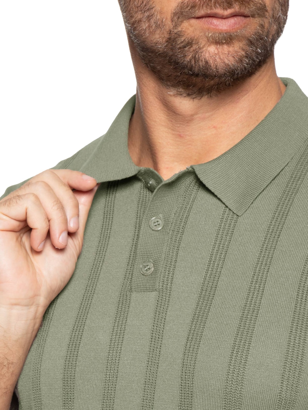 Polo Masculina Tricot Detalhes Verde Basiq Men