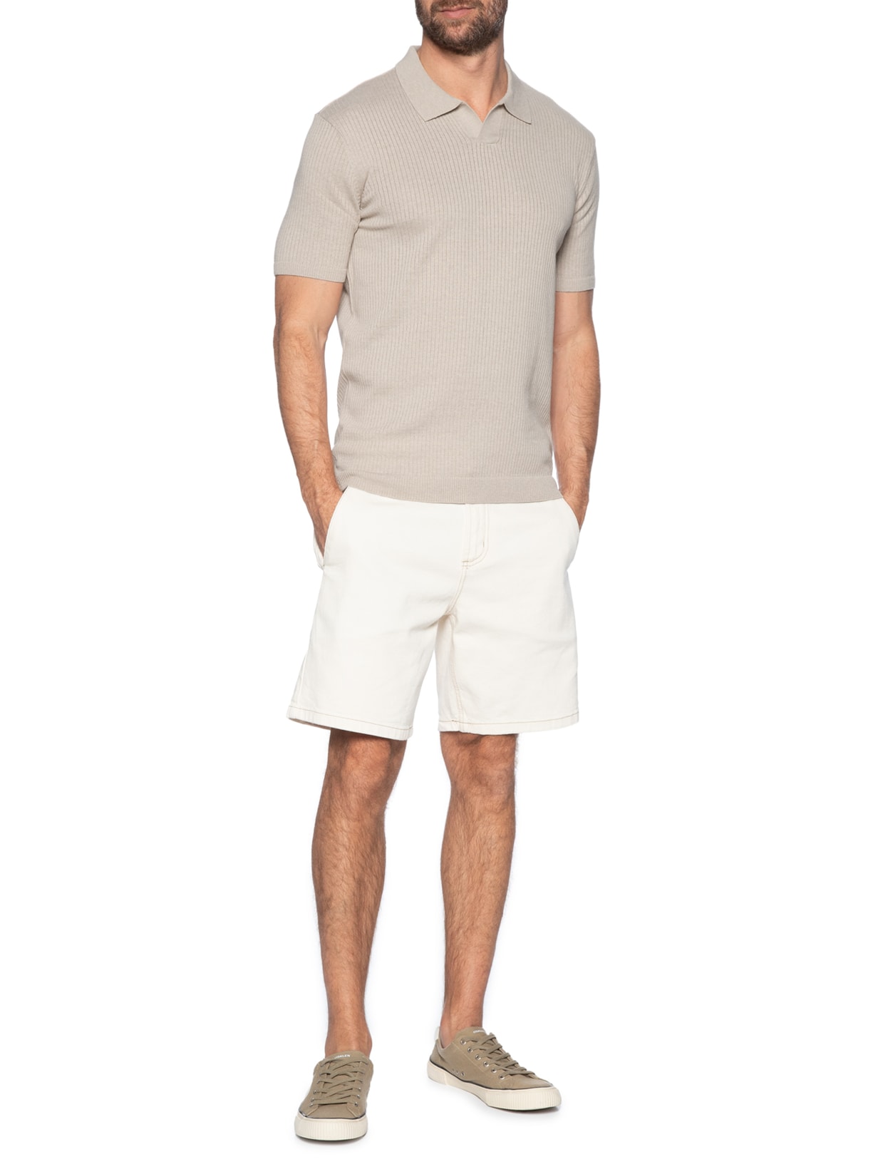 Polo Masculina Tricot Enseada Manga Curta Bege Oficina Reserva