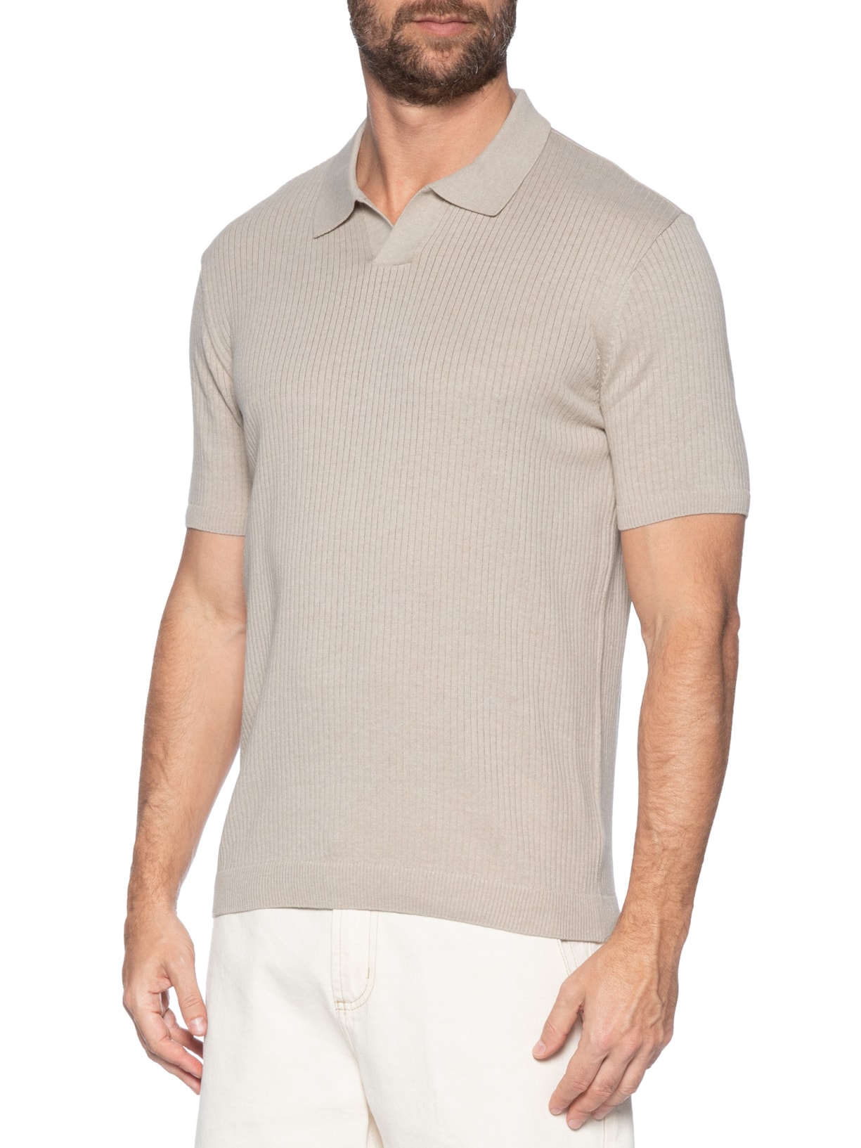 Polo Masculina Tricot Enseada Manga Curta Bege Oficina Reserva