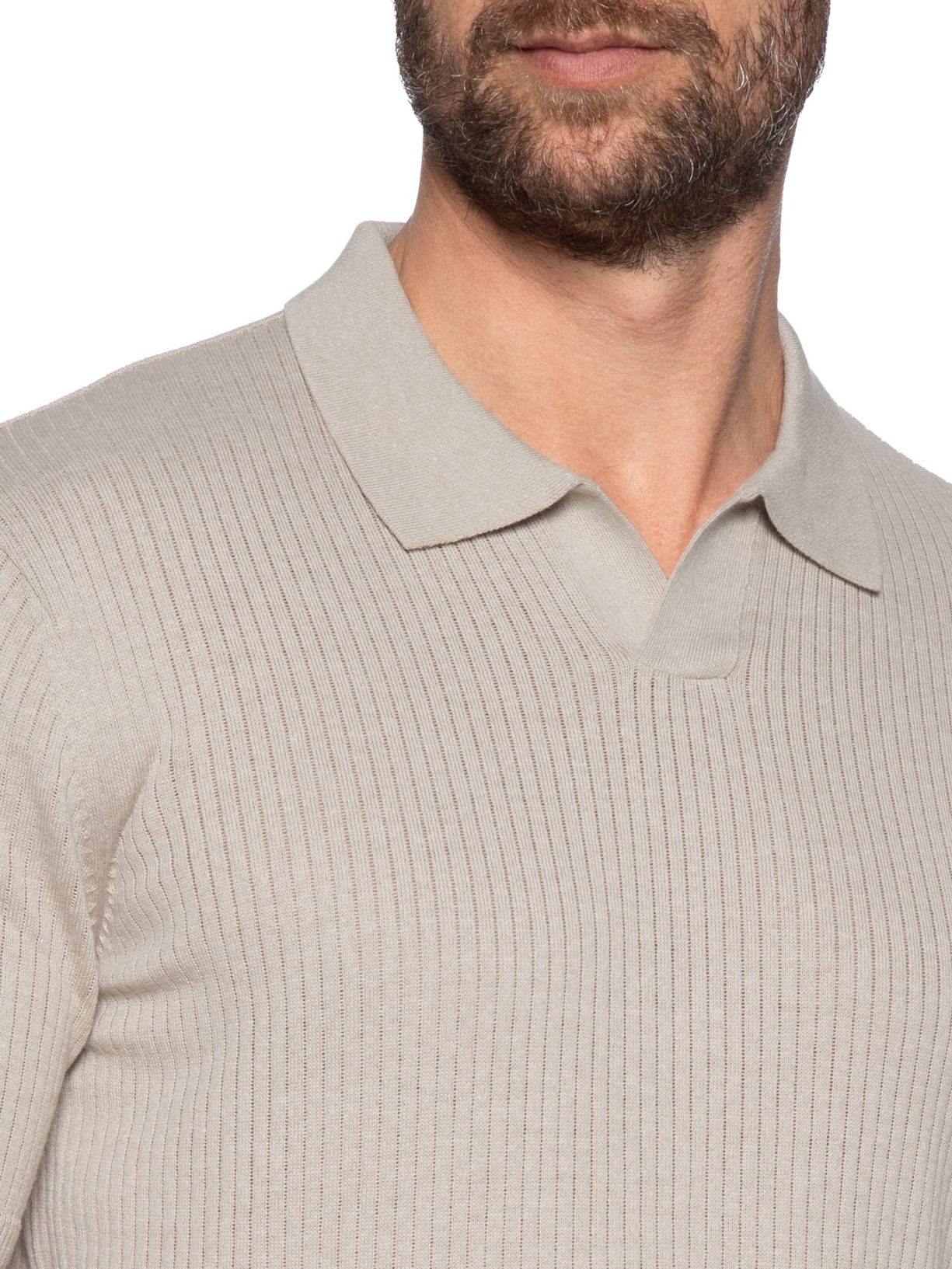 Polo Masculina Tricot Enseada Manga Curta Bege Oficina Reserva