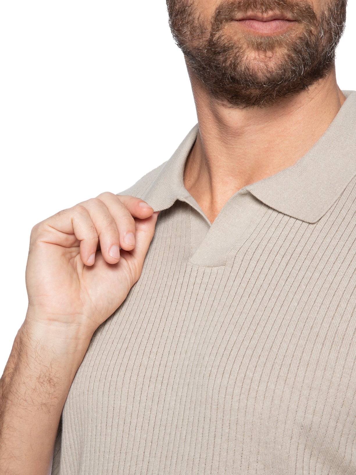 Polo Masculina Tricot Enseada Manga Curta Bege Oficina Reserva