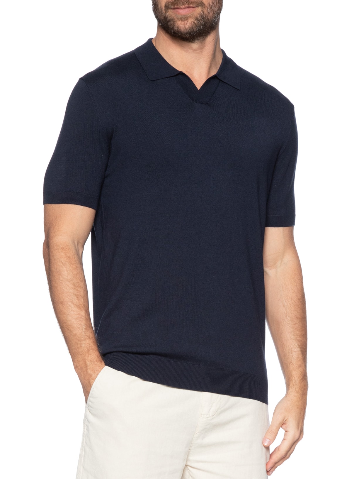 Polo Masculina Tricot Foot Isla Manga Curta Azul Oficina Reserva