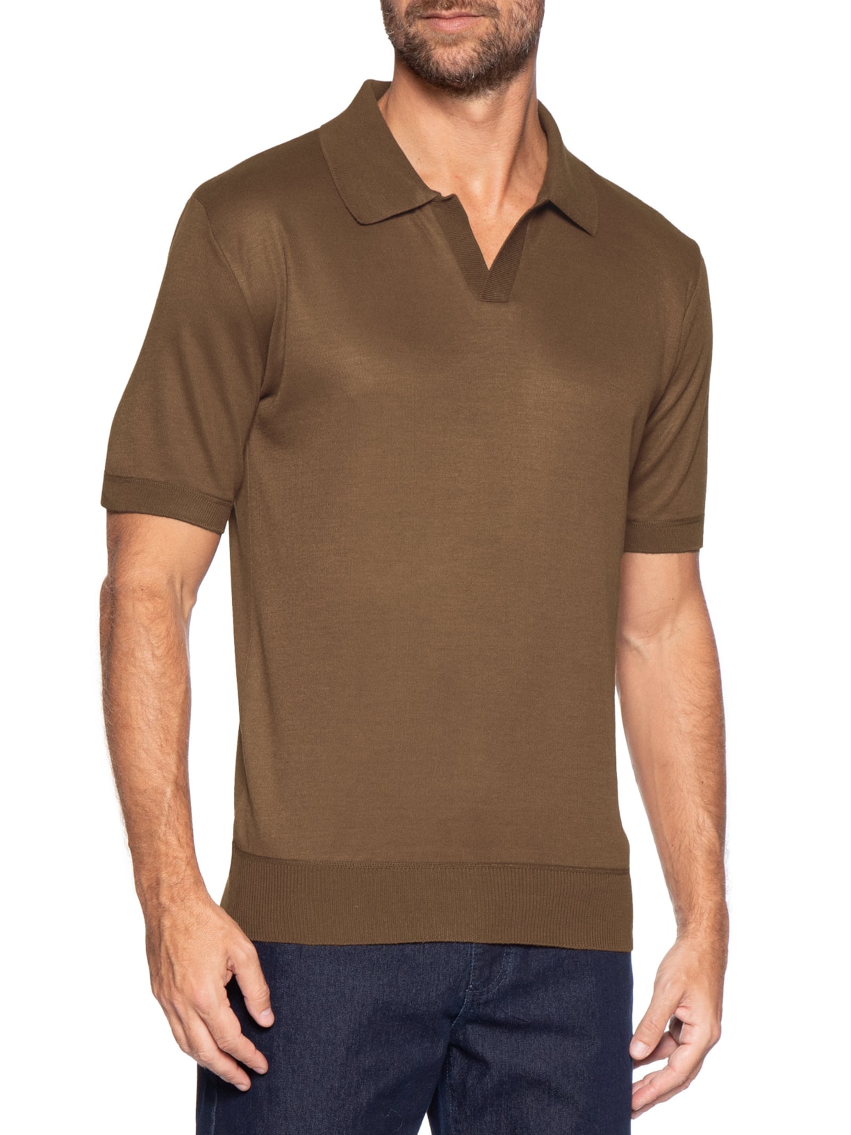 Polo Masculina Tricot Gola Colombiana Marrom '2 Essential