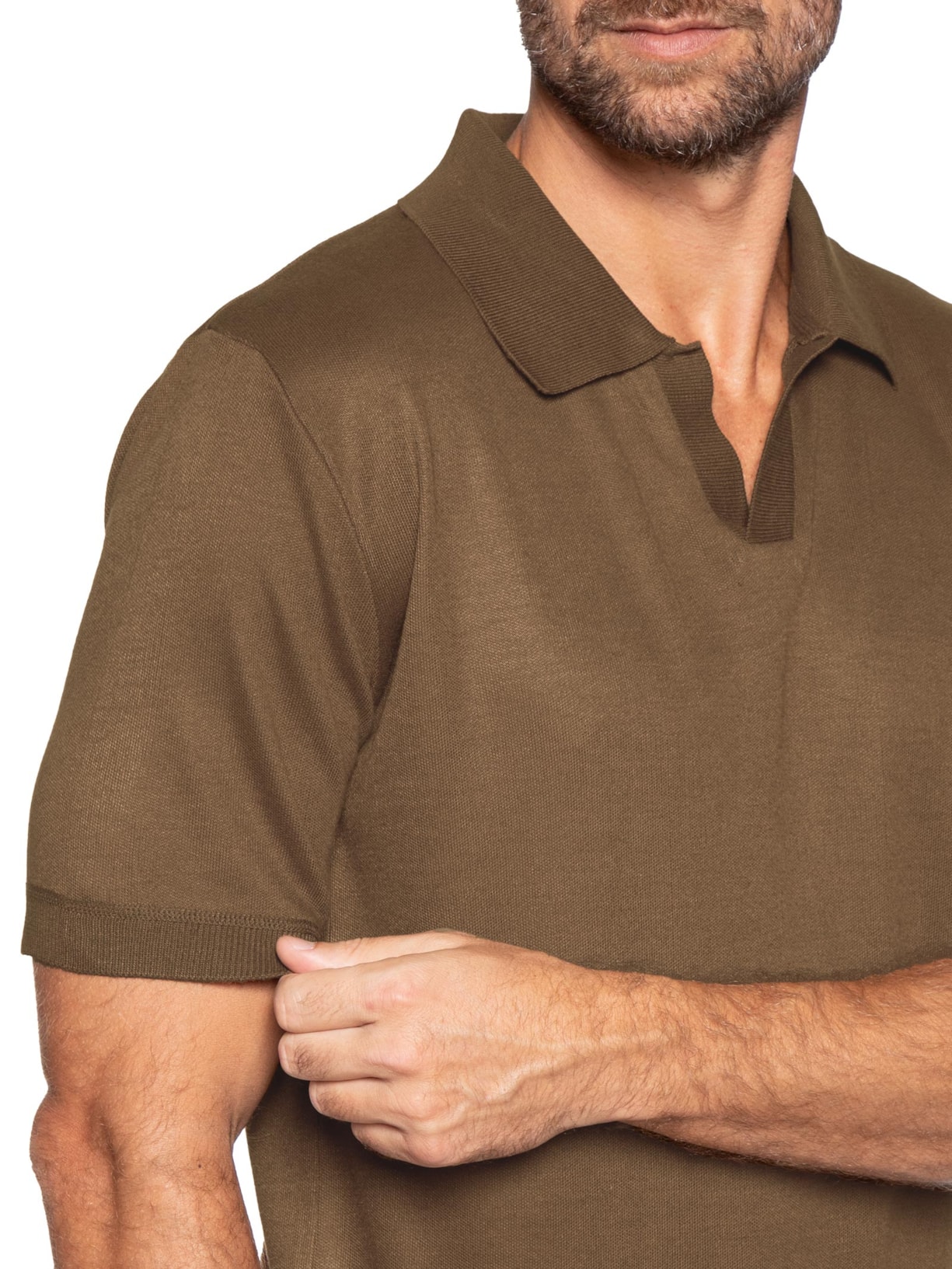 Polo Masculina Tricot Gola Colombiana Marrom '2 Essential