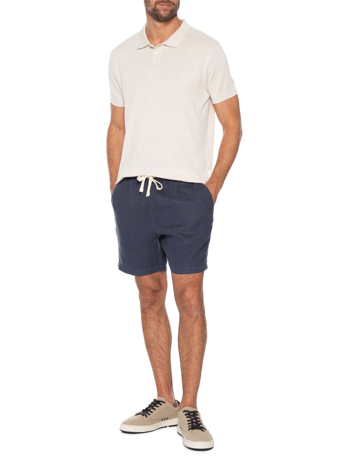 Polo Masculina Tricot Manga Curta Bretanha Off White Foxton