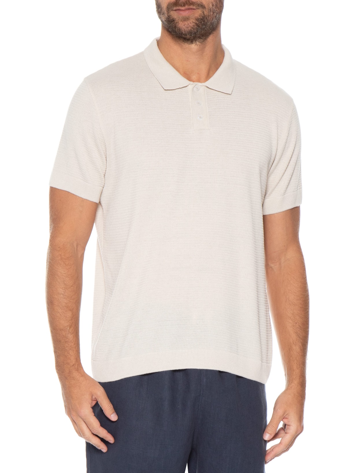 Polo Masculina Tricot Manga Curta Bretanha Off White Foxton