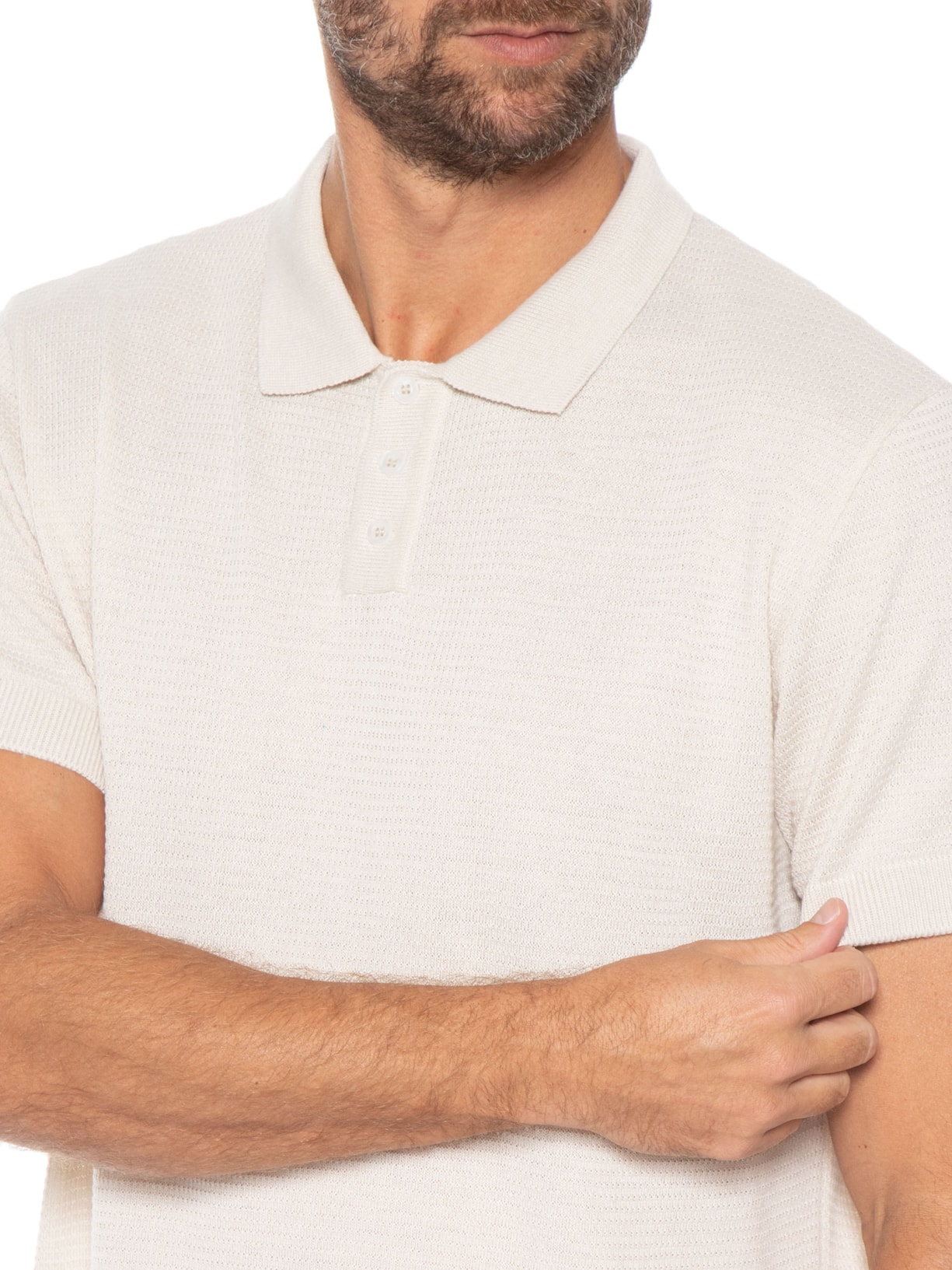 Polo Masculina Tricot Manga Curta Bretanha Off White Foxton