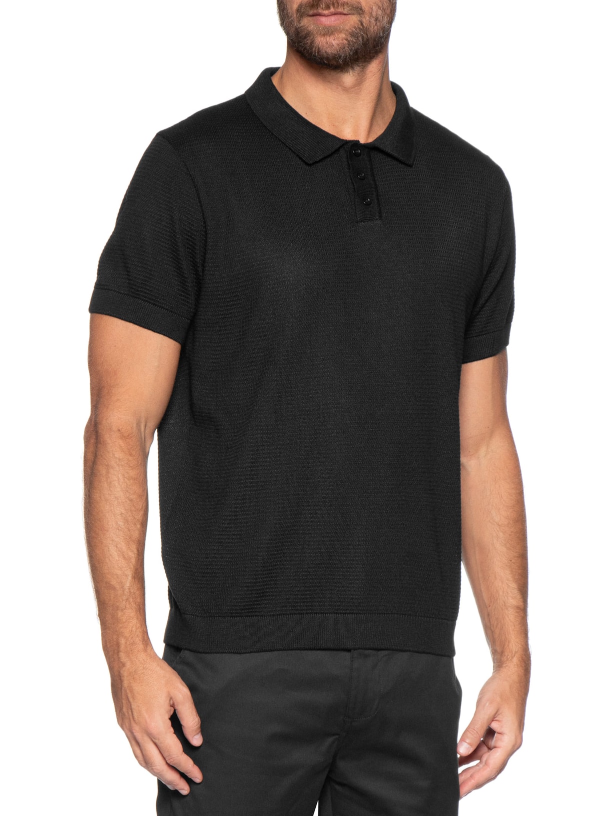 Pólo Masculina Tricot Manga Curta Bretanha Preto Foxton