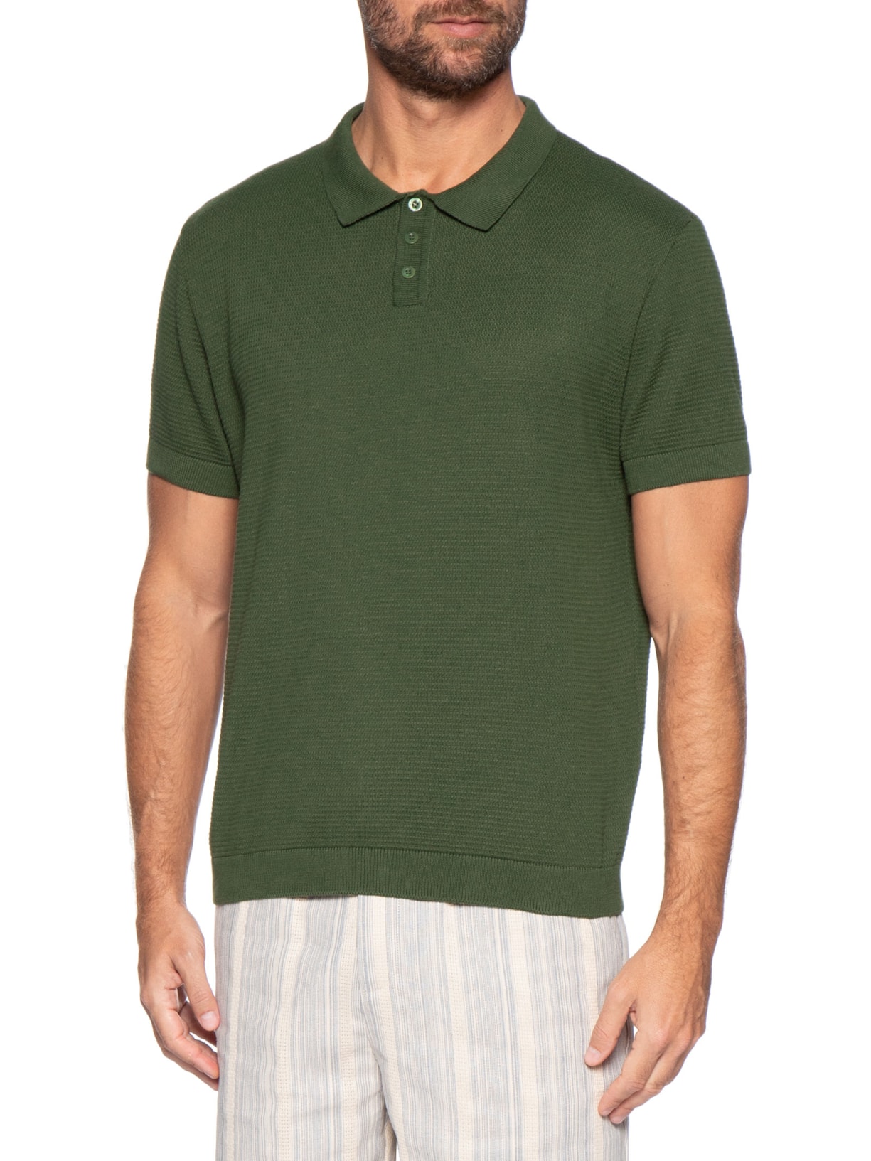 Pólo Masculina Tricot Manga Curta Bretanha Verde Foxton