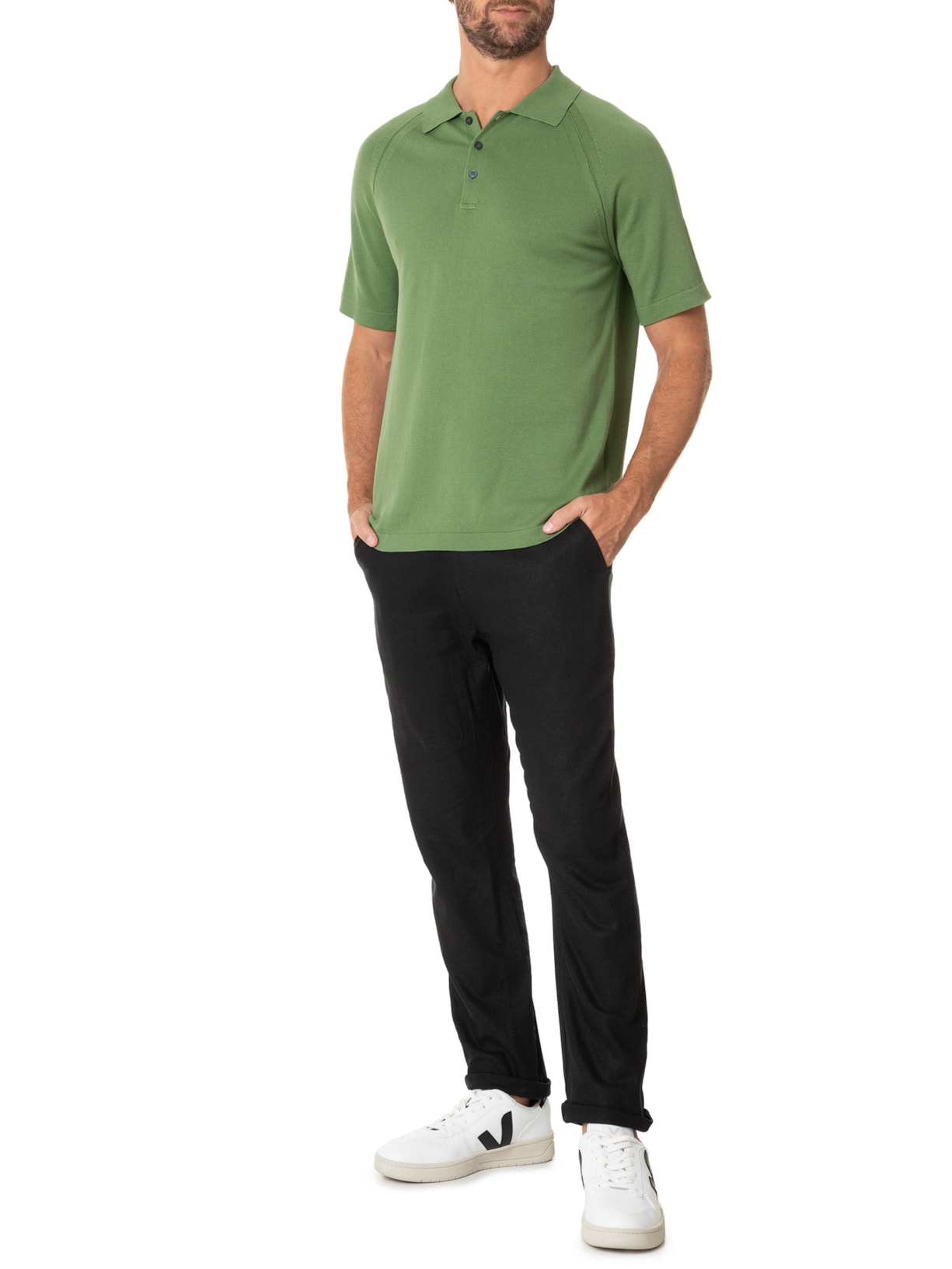Polo Masculina Tricot Manga Curta Verde Zapalla