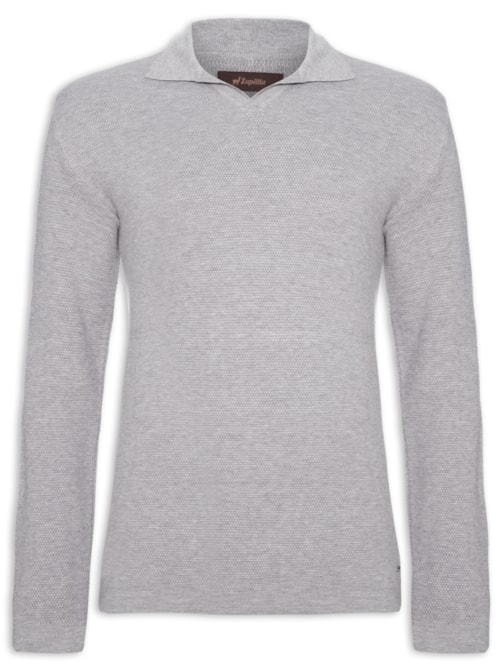 Polo Masculina Tricot Manga Longa Colmeia - Cinza