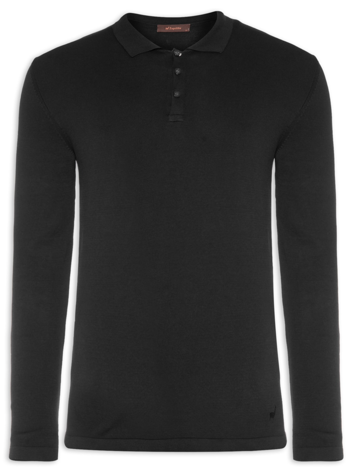 Polo Masculina Tricot Manga Longa - Preto