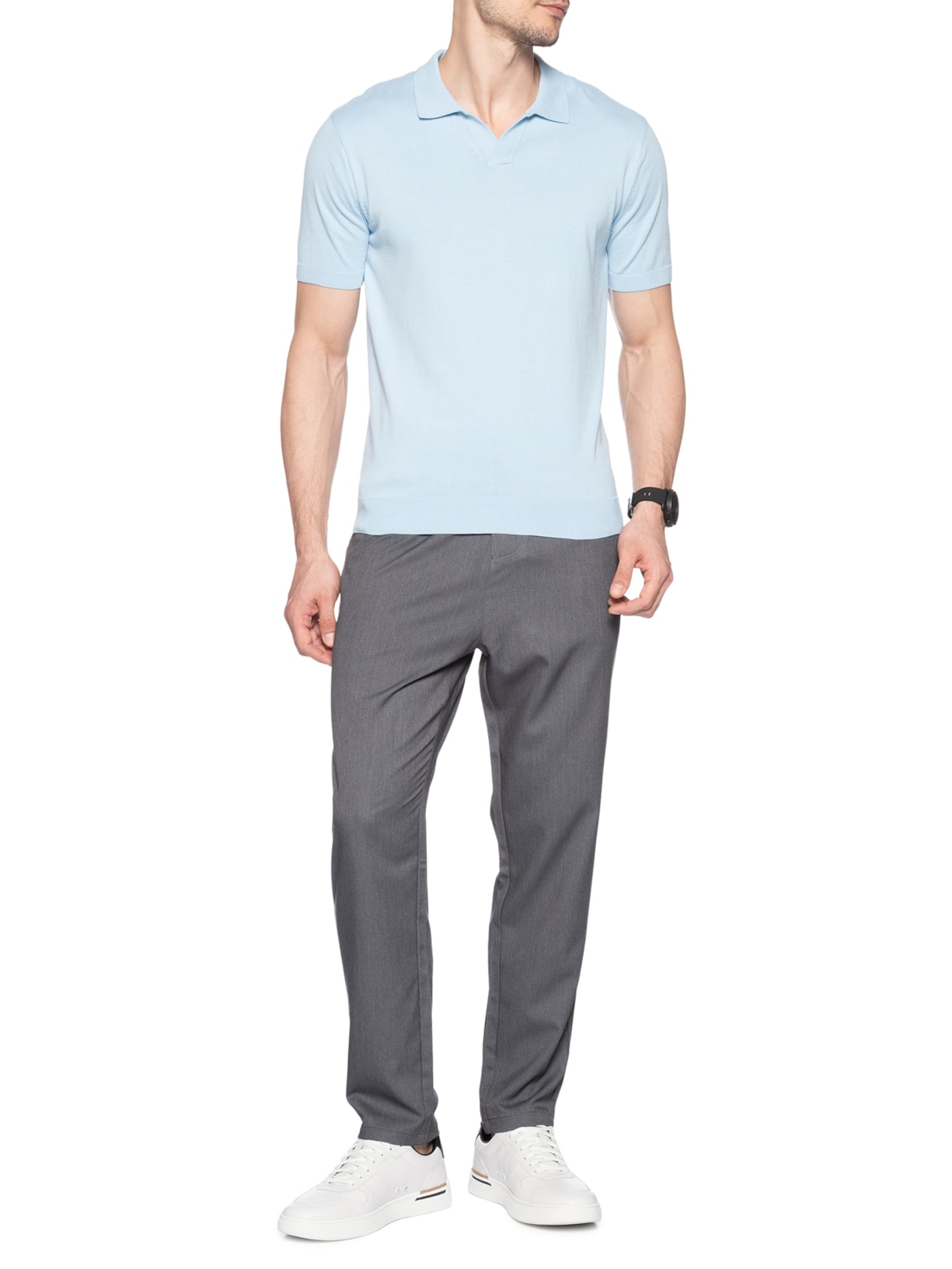 Polo Masculina Tricot Mc Sem Botão Azul Paramount Alfaiataria