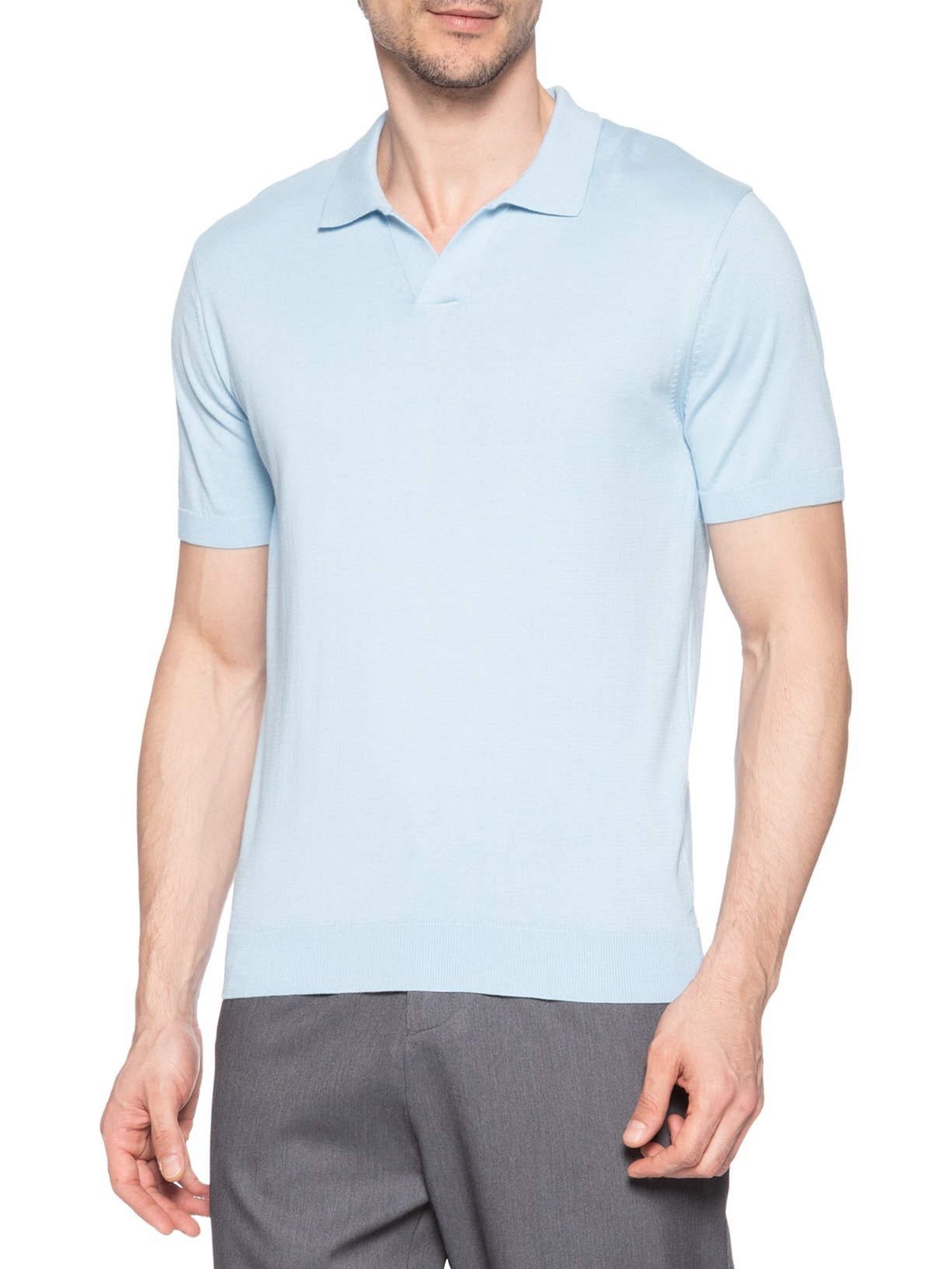 Polo Masculina Tricot Mc Sem Botão Azul Paramount Alfaiataria