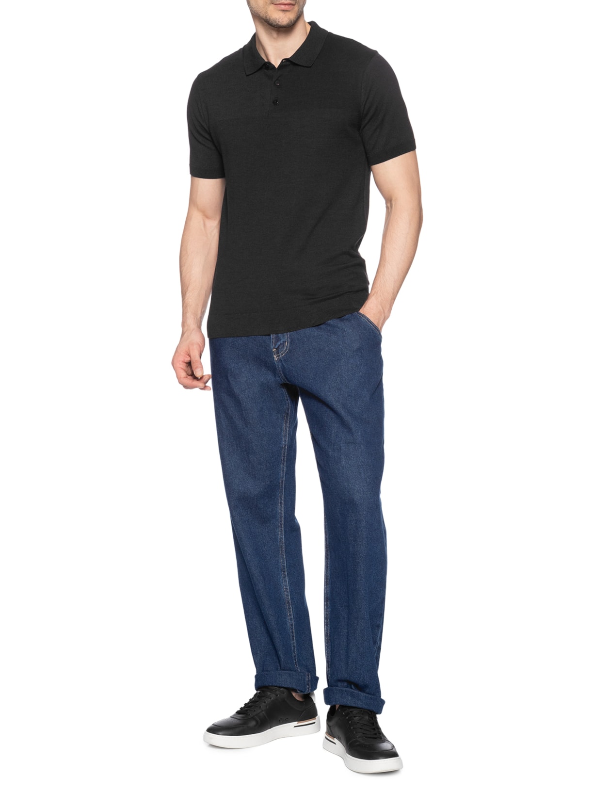 Polo Masculina Tricot Mc Sem Botão Preto Paramount Alfaiataria