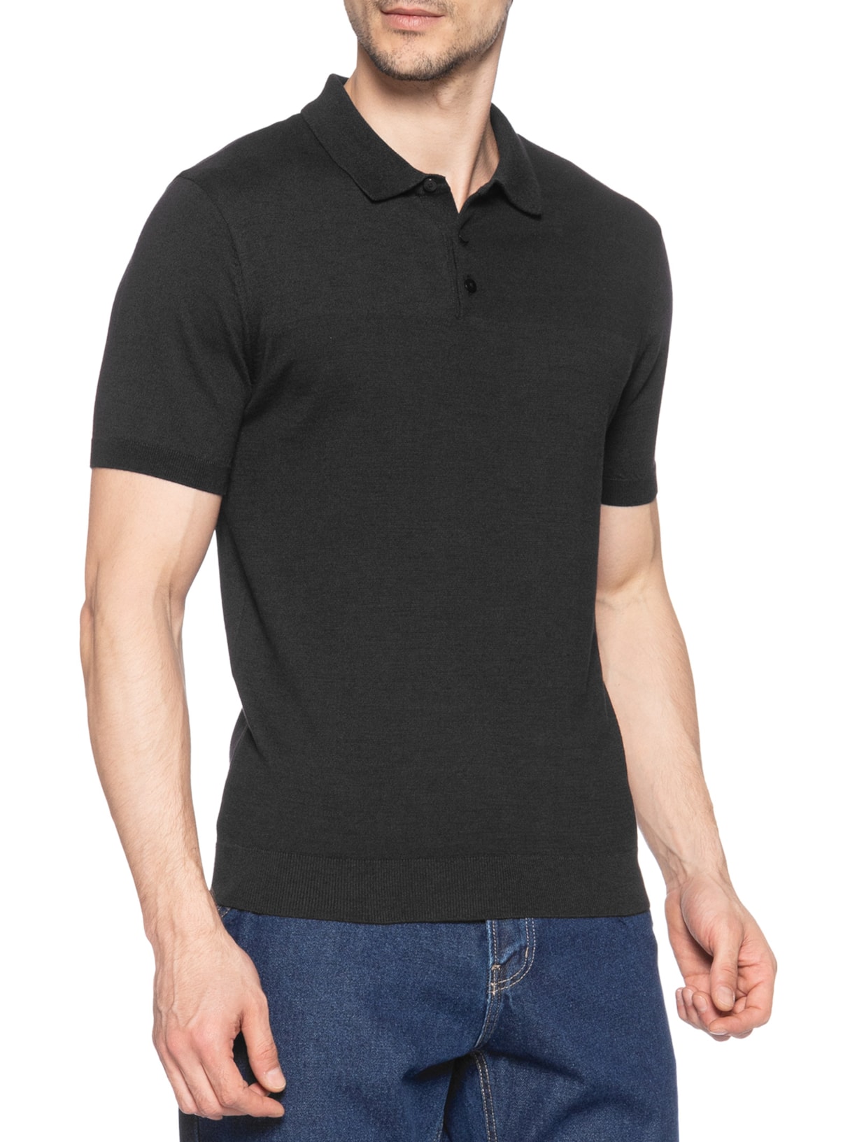 Polo Masculina Tricot Mc Sem Botão Preto Paramount Alfaiataria